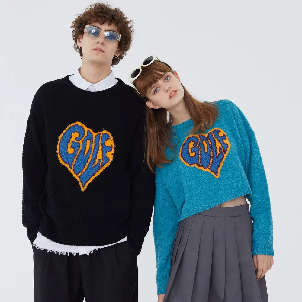 Heart Spring Couple Clothes Vintage Clothes Knitted Retro Sweater Harajuku Men Clothing Pull Homme Tops Nice Pullover Sweter