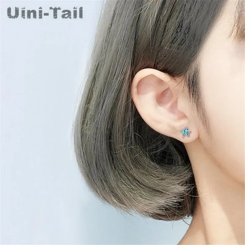 Uini-Tail new listing 925 sterling silver cute blue starfish earrings personality fashion tide sense allergy accessories ED500