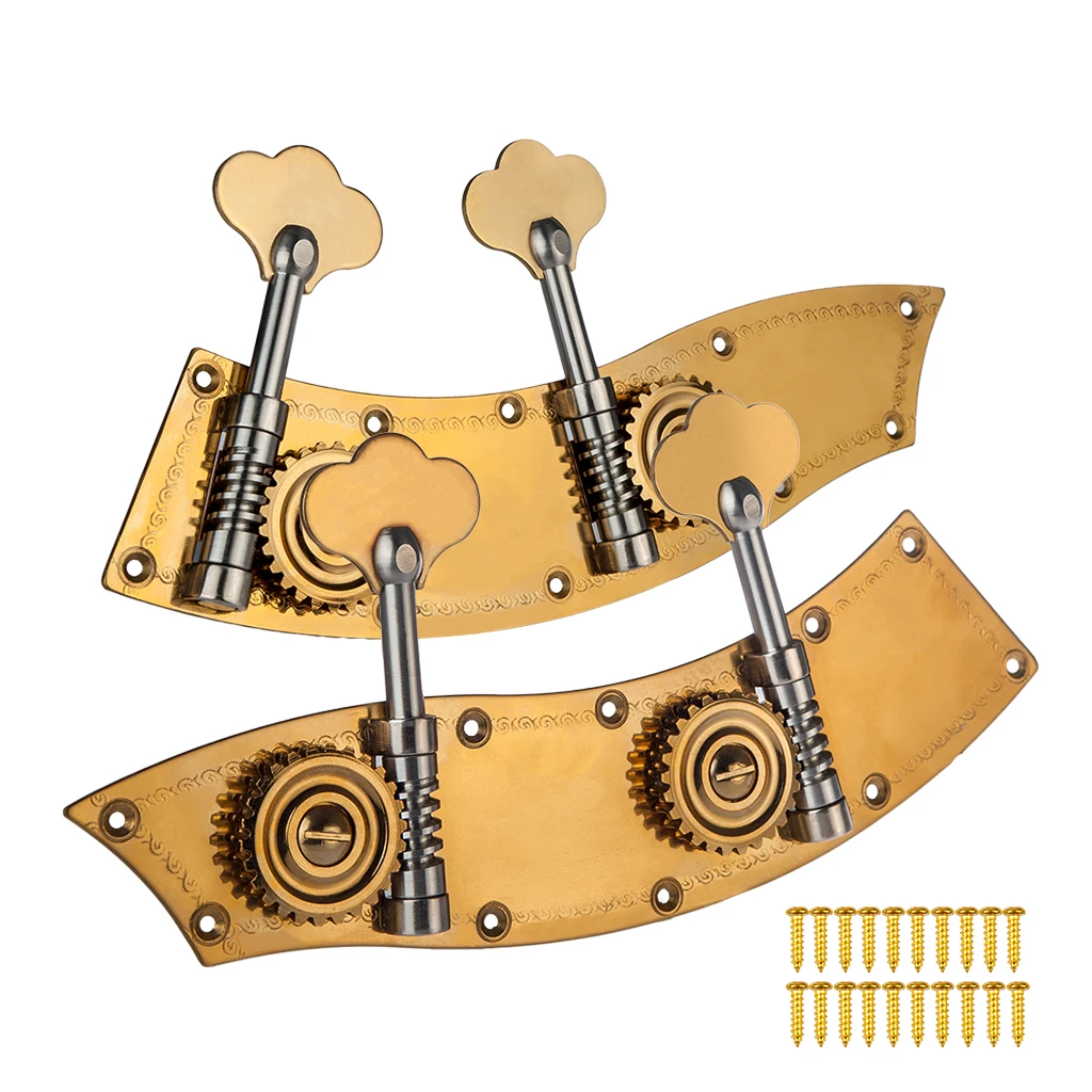 NAOMI 3/4 4/4 Double Bass Machine Heads Full Plate For 3/4 4/4 Double Bass W/ 2 Tuning Pegs Gold Color