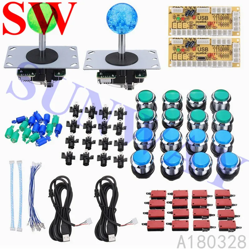 

2 Players Arcade Joystick DIY Kits With Zero Delay USB Encoder+16PCS LED Push Buttons with Microswitch for DIY Arcade Kit Parts