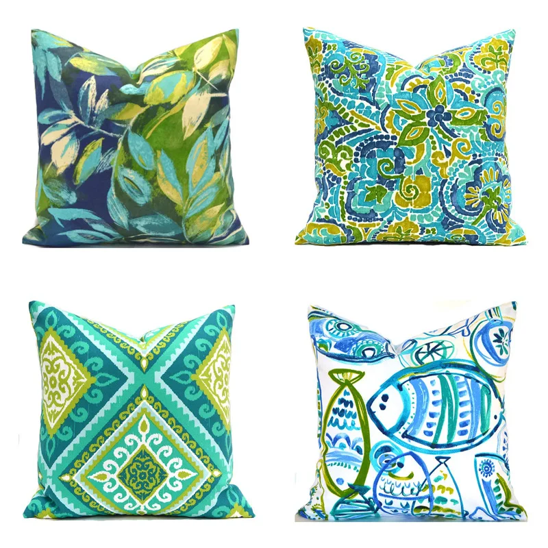 New Blue Green Abstract Floral Print Cushion Covers Soft Linen Pillowcase Boho Decorative Hot Modern Fashion Sofa Throw Pillows