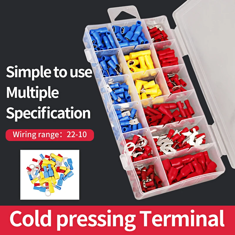 

TOOSN 280 шт., набор клемм для проводов, изолированный электрический разъем, лопаточный провод, обжимной набор, полностью изолированная вилка U-типа