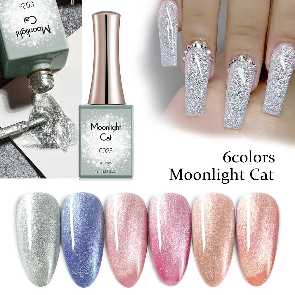 CANNI 16ml Gel Nail Polish Super Sparkly Diamond Cat Eye Gel Moonlight Rainbow Scattered No Wipe Top Coat Nail Manicure Nail Gel