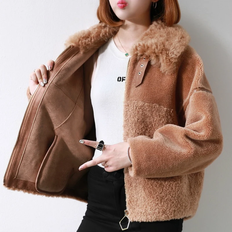 Autumn Winter Jacket Women Sheep Shearing Fur Coats Female Short Natural Wool Overcoat Warm Spring Clothes 2020 LWL1379