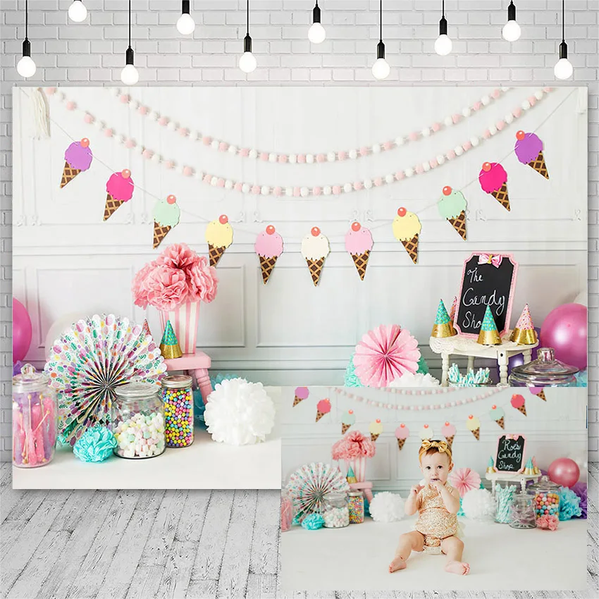 

Avezano Photo Backdrop Baby Shower Birthday Party Ice Cream Flower Balloon Decor Banner Photo Background Photophone Photo Studio