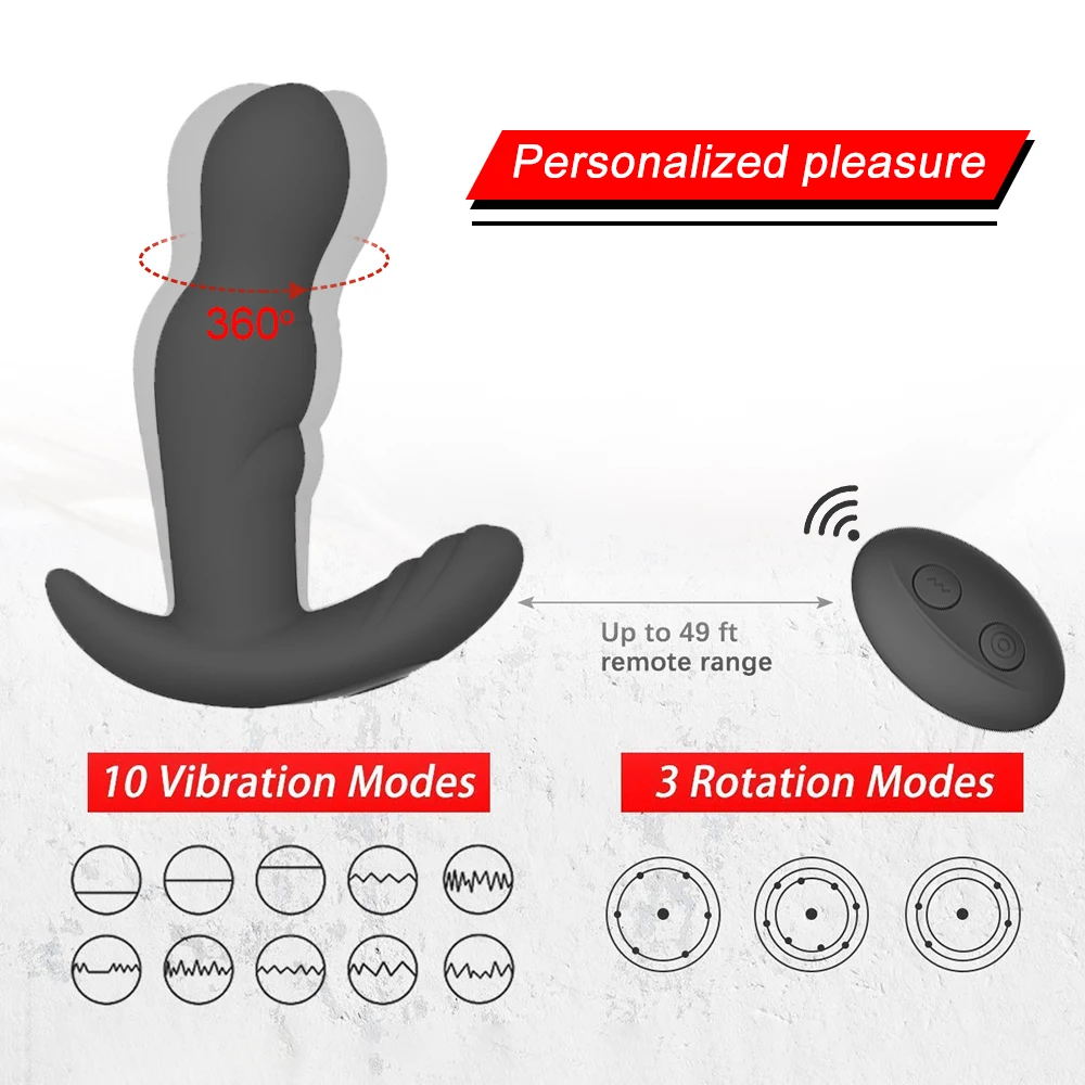 3 Speed Rotating +10 Speed Vibrating Male Prostate Massage Wireless Remote Anal Plug ButtPlug G-Spot Stimulate SM Gay Anal Toys