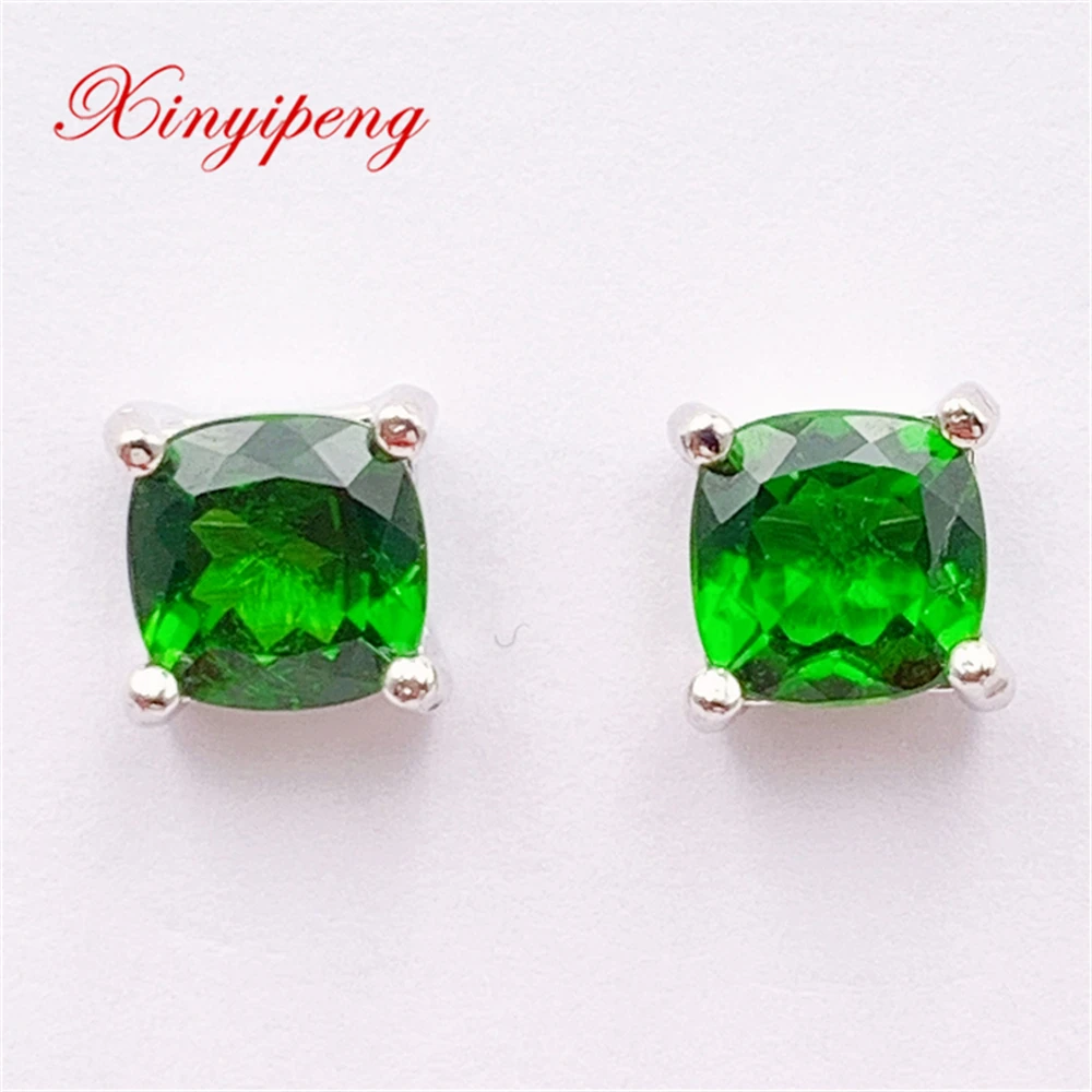 

Xin Yipeng Fine Jewelry Real S925 Sterling Silver Plated White Gold Inlaid Natural Diopside Earrings Anniversary Gift For Women