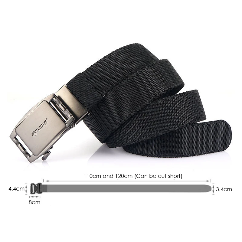 Vatlty 3.5Cm Casual Riem Mannelijke Zilveren Legering Automatische Gesp Jeans Riem Voor Mannen Echt Nylon 100Cm-120Cm Tactische Buitenshuis Riem