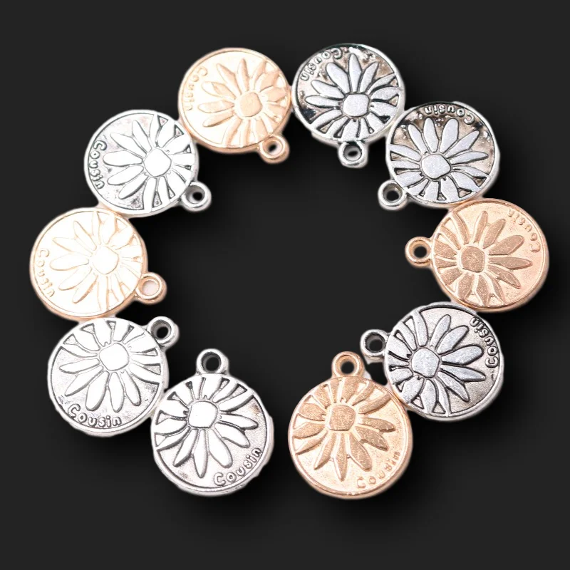 30pcs Two-color Cousin Tag Round Pendants Retro Bracelet Necklace Metal Accessories DIY Charms For Jewelry Craft Making 18*15mm