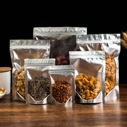 50Pcs imballaggi per alimenti foglio di alluminio Stand Up Bag conservazione della casa tè chicchi di caffè forniture sacchetti a chiusura lampo con finestra richiudibile