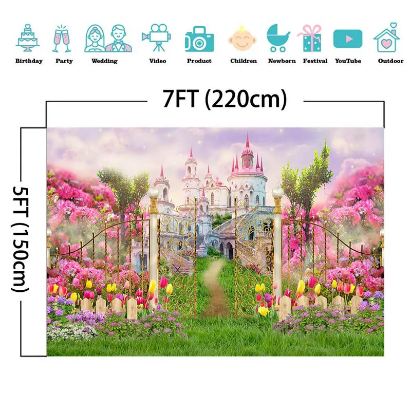 ربيع حلم حديقة خلفيات للتصوير الفوتوغرافي الزهور خرافة العجائب الوردي القلعة الأميرة عيد ميلاد صورة خلفية الصورة