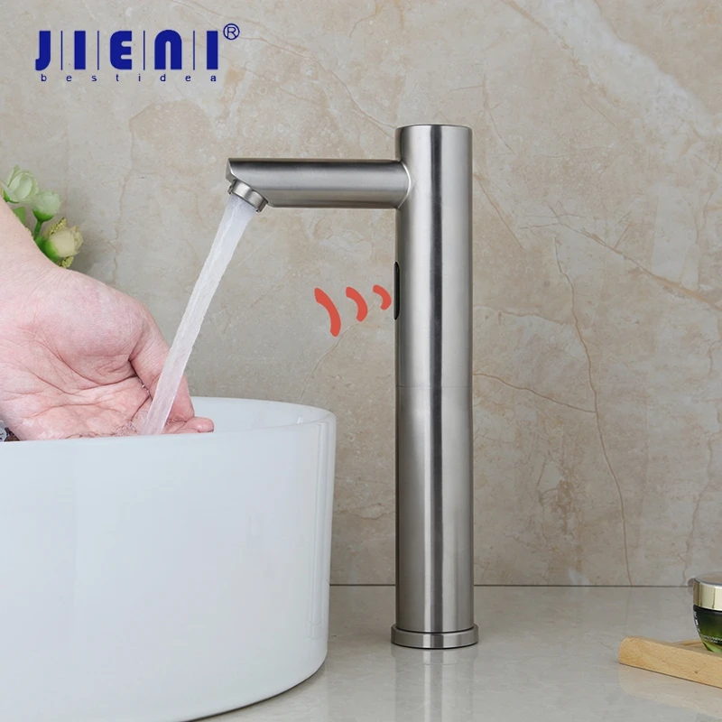 

JIENI Nickel Brush Automatic Sensor Faucet Black ORB Bathroom Basin Faucet Touch-Free Infrared Basin Hot & Cold Water Mixer Tap