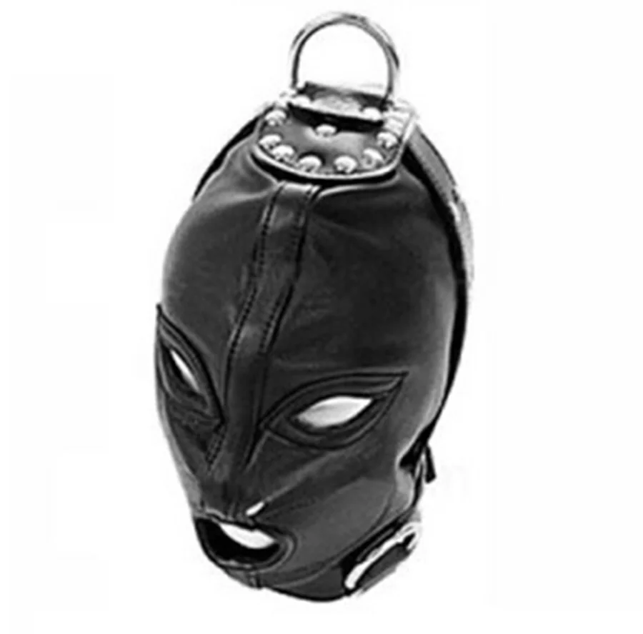 SM Leather Padded Hood Blindfold,Head Harness Mask Gag, BDSM Bondage ,Sex Toys For Couples Accessories_voghion.com