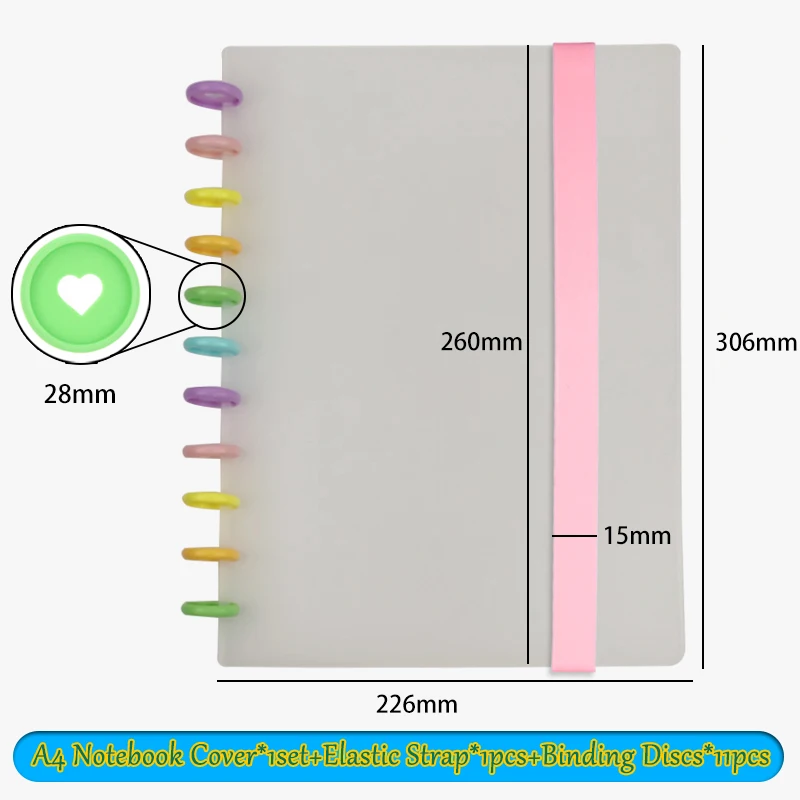 DIY A4 노트 세트 버섯 구멍 노트북 커버 바인딩 디스크 버클 탄성 스트랩, 간단한 대학 사무실 일기 학교 용품