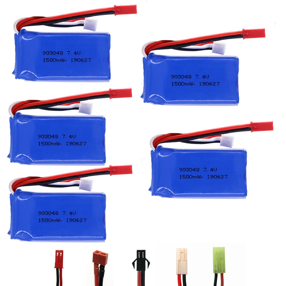 

7.4V 2S 1100mah to 1500mah For Wltoys V353 A949 A959 A969 A979 k929 903048 7.4v Drone Battery For RC Cars Helicopters Boats 5PCS