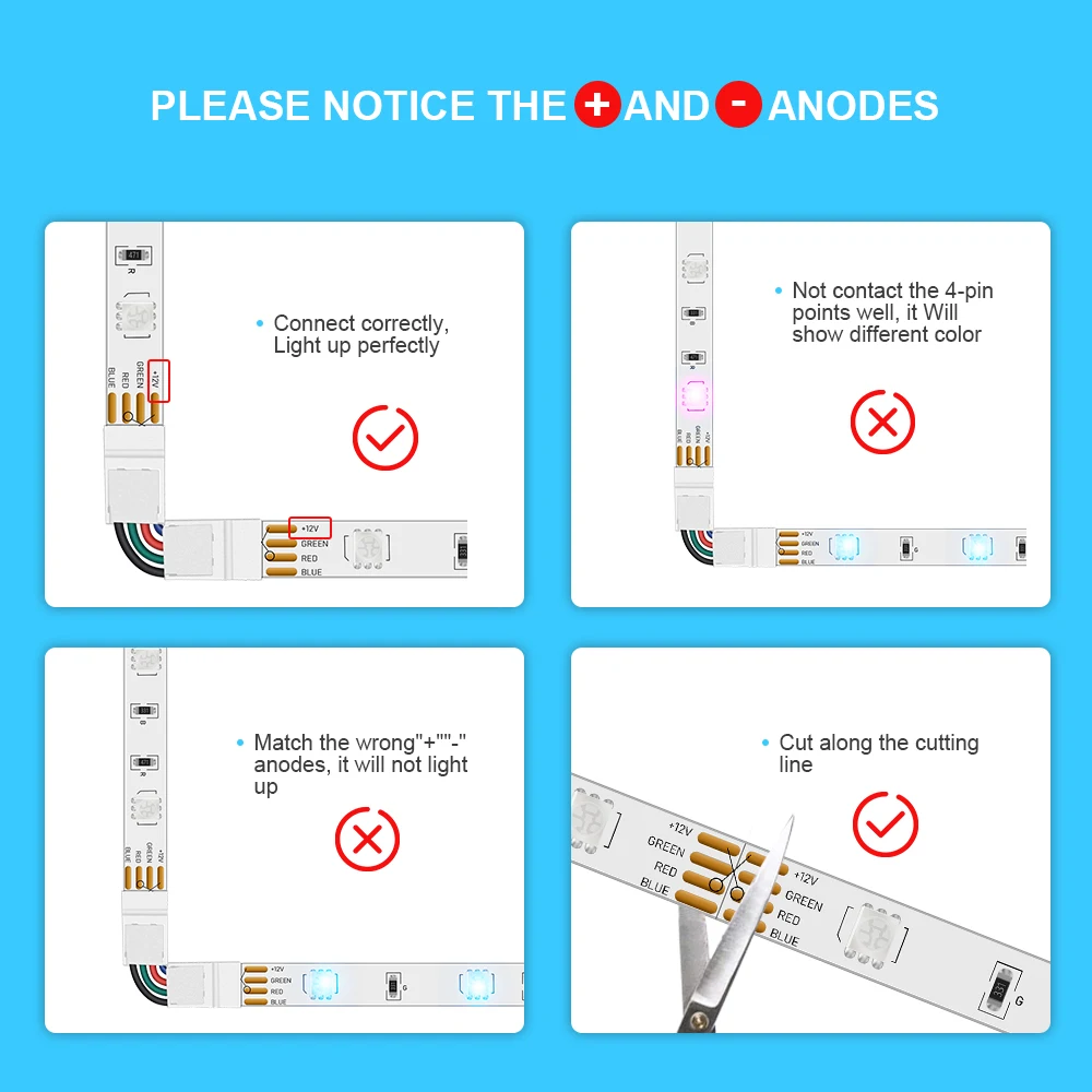 10Pcs 4-Pin LED Light Strip Connectors,10mm Wide For 5050 RGB LED Strip Terminal Extension,