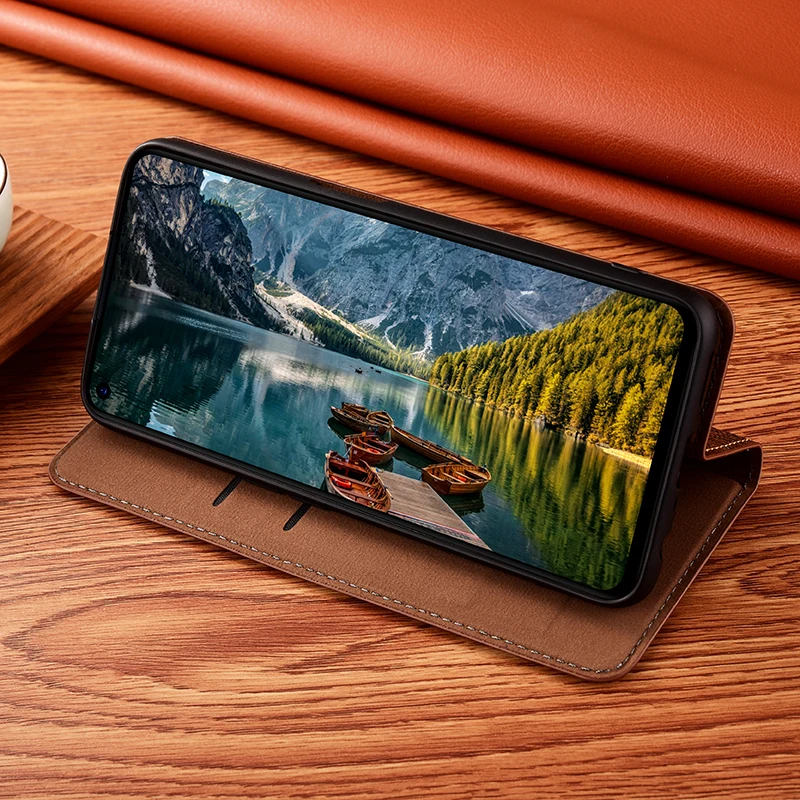 realme GT Neo 8/128GB（ブラック）手帳型カバー付き Magnetic Genuine Leather Skin Flip Wallet Phone Case Cover On For