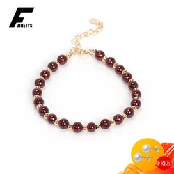 FUIHETYS Bracelet for Women 925 Silver Jewelry with Garnet Gemstone Fashion Wedding Party Birthday Bridal Gift Hand Accessories