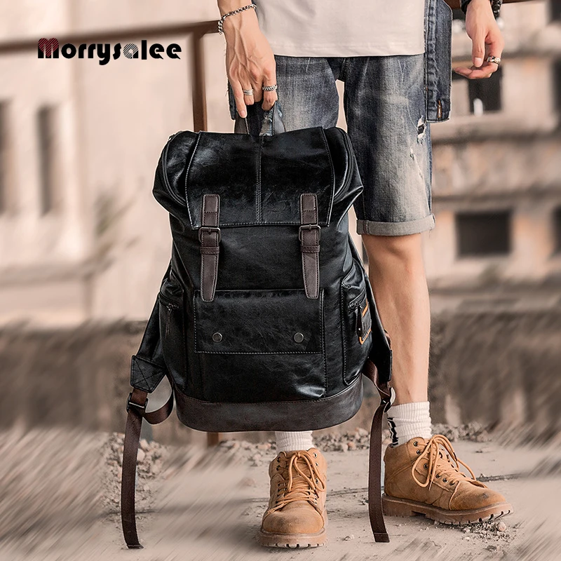2024 New Retro Men's High Quality Leather Backpack 15.6 Inch Laptop Backpack Student Waterproof Backpack Leisure Travel Backpack