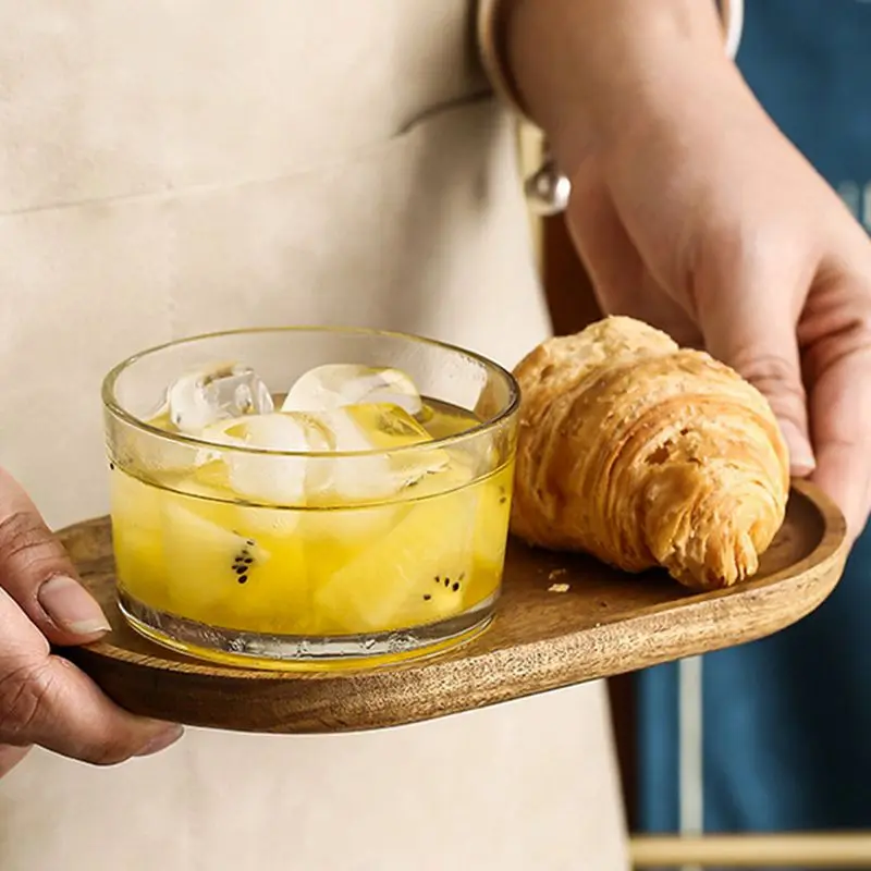 1 Pcs Serving Tray Oval Wood Natural Dessert Cup Tray Small Wooden Cheese Plate Tableware