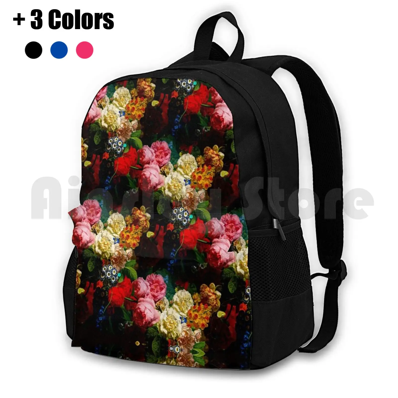 Baroque Flower Garlands Outdoor Hiking Backpack Riding Climbing Sports Bag Florals Floral Flowers Flower Red Pink Pretty Purple