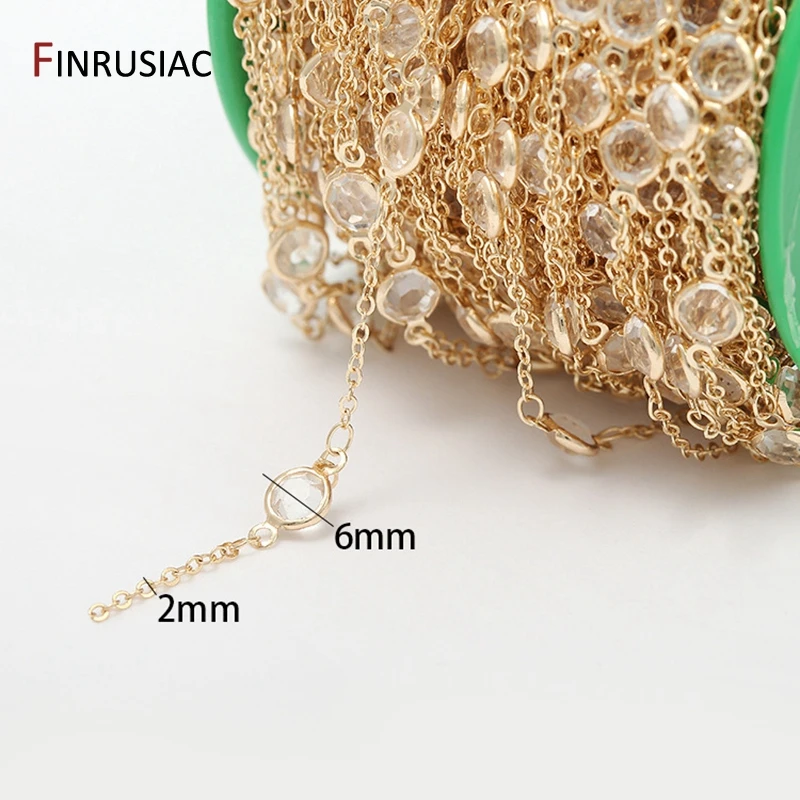 Korean 6mm round crystal chain for jewelry making handmade fashion bracelet necklace chain material components 14k gold plated