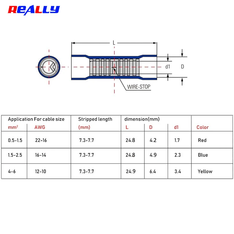 50/100Pcs BV Crimp Terminal Butt Splice Crimp Connector Wire Copper Insulated Electrical Straight Wire Terminal BV1.25 BV2 BV5