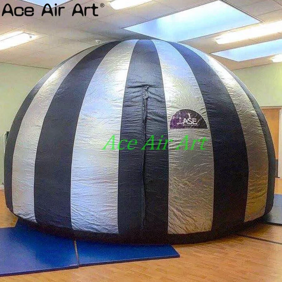 Children Indoor And Outdoor 5m Diamater Multi-colored No Ring Blue And White Stripe Inflatable Planetarium Tent For Sale