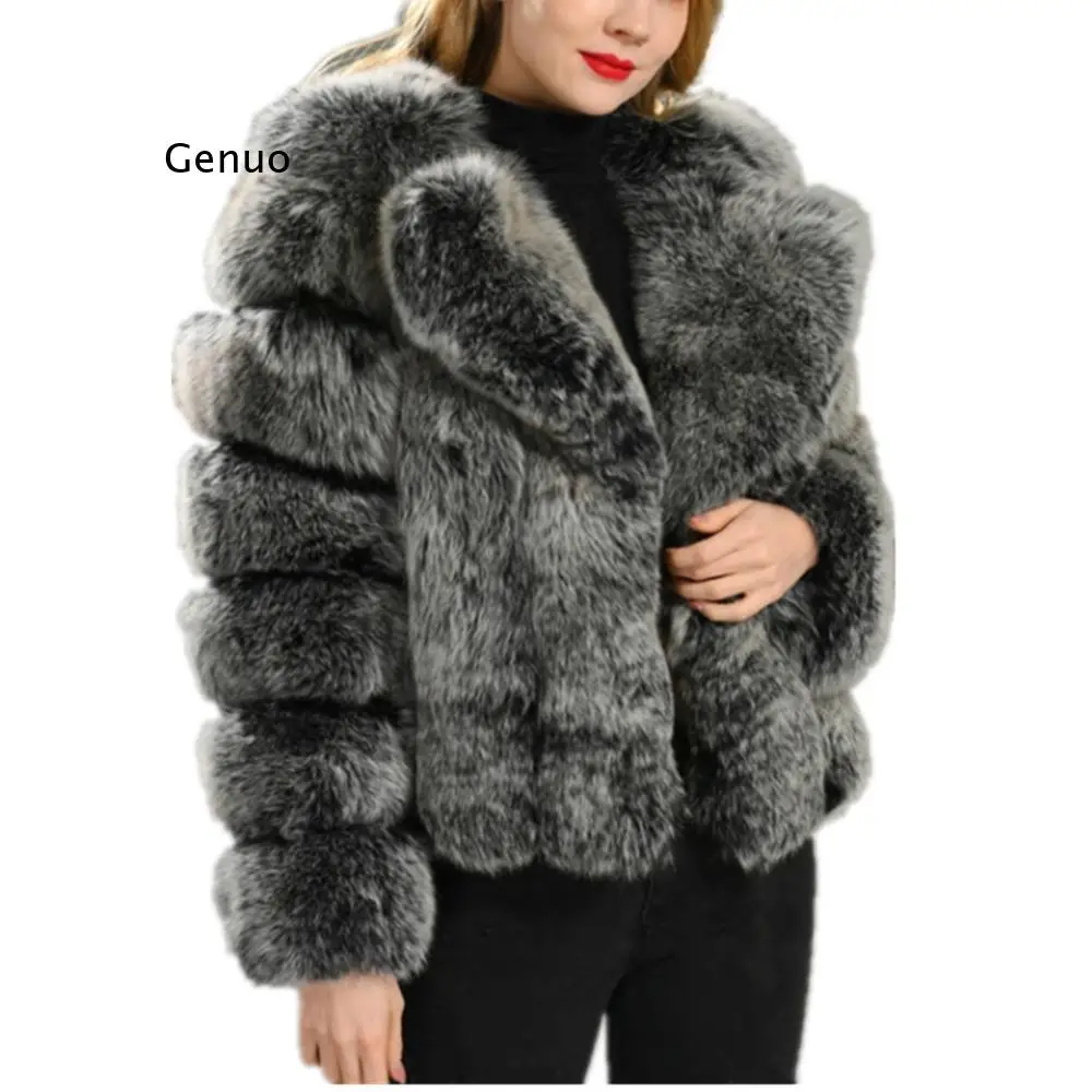 

Women Winter Long Sleeve Turn-down Collar Furry Cropped Faux Fur Short Coats and Jackets Women Fluffy Fur Coat Overcoat