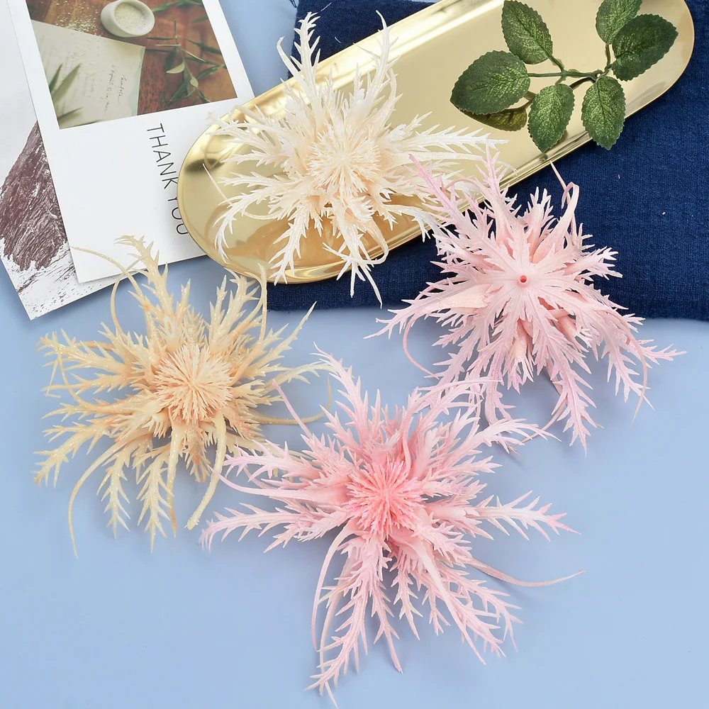 5Pcs Artificial Glitch Plant Fake Sea Urchin Flowers Head DIY Craft Headwear Faux Flower Decor For Wedding Home Party Decoration