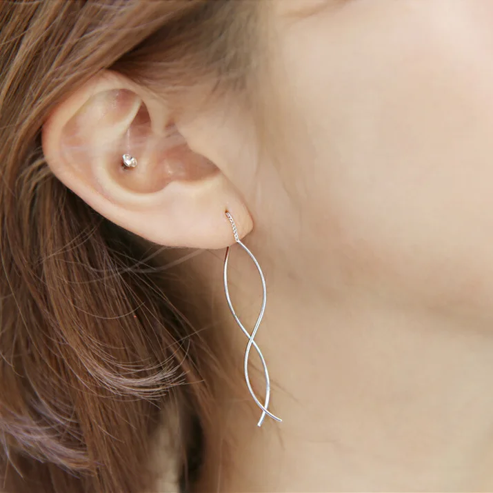 

925 Sterling Silver Jewelry Fashion Simple Long Tassel Earrings For Women Boucle d'oreille Pendientes Drop Earrings