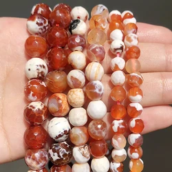 Wholesale Faceted Orange Fire Agates Round Loose Bead 15inch Natural Stone Beads for Jewelry Making Pick Size 6/8/10/12mm