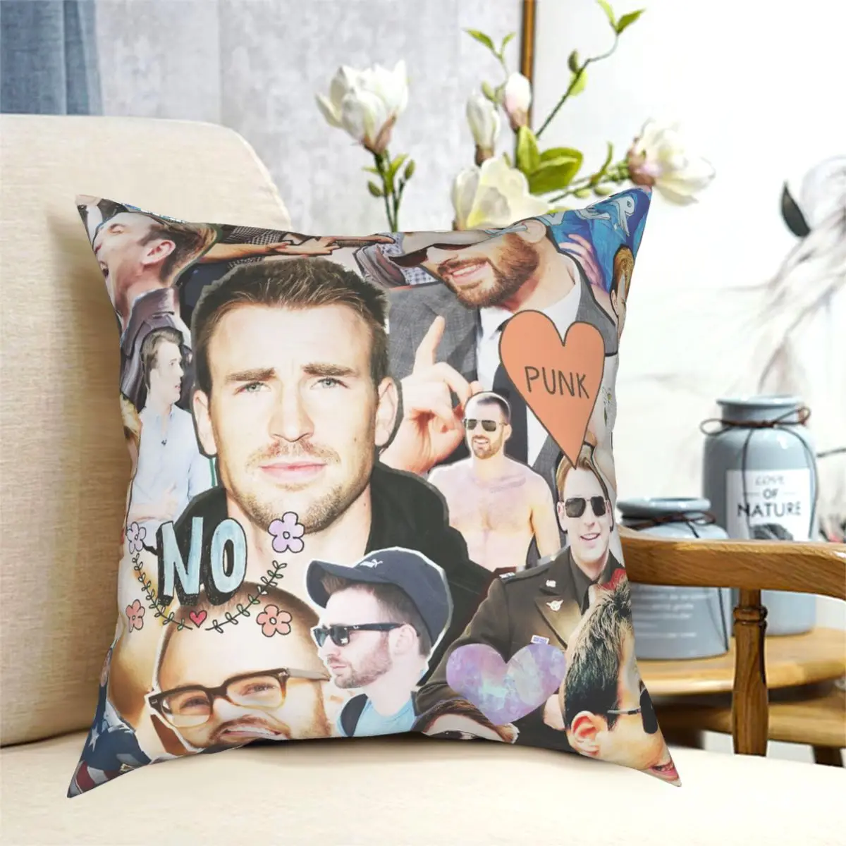 Chris Evans Collage Square Pillowcase Polyester Creative Zip Decorative Pillow Case for Room Cushion Cover 45x45