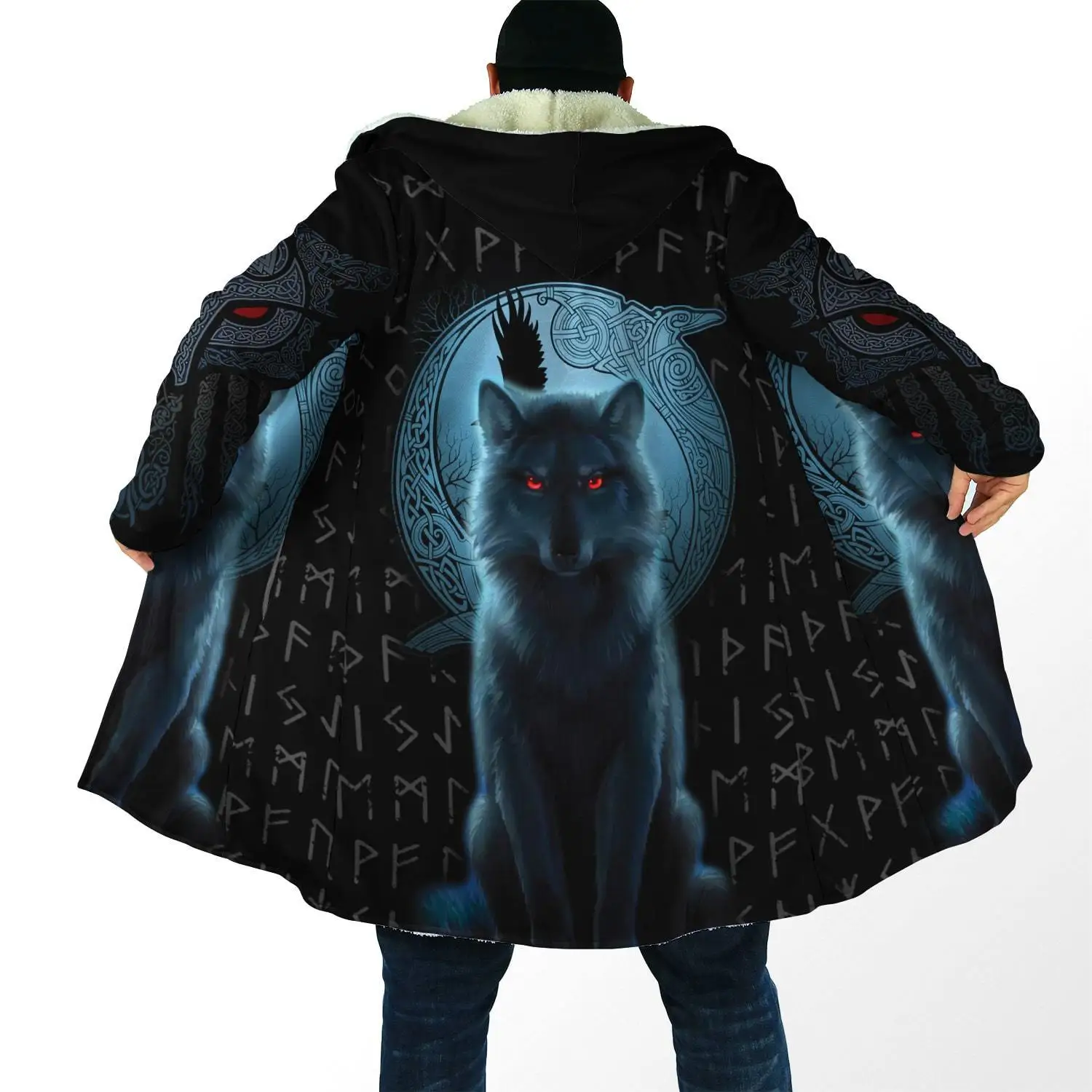 

2023 Winter Mens Hooded cloak Fenrir Wolf Tattoo 3D Printing Fleece wind breaker Unisex Casual Thick Warm Hood cloak PF15