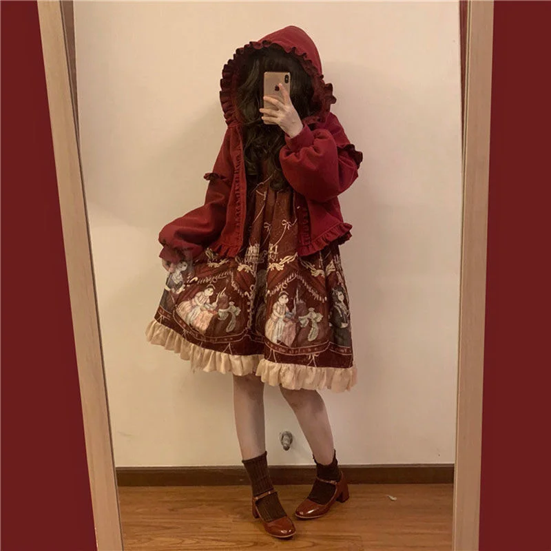 Plush Lolita Jacket Women Thickened Autumn And Winter Warm Short Coat Tweed Cape Cute Single Breasted Princess Kawaii Outwear