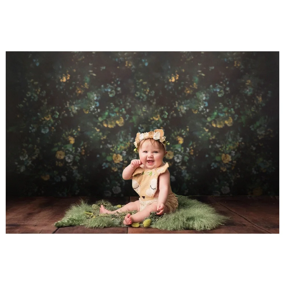 녹색 어두운 정글 나뭇잎 초상화 사진 배경 노란색 꽃 유화 생일 배경 웨딩 포토콜 소품