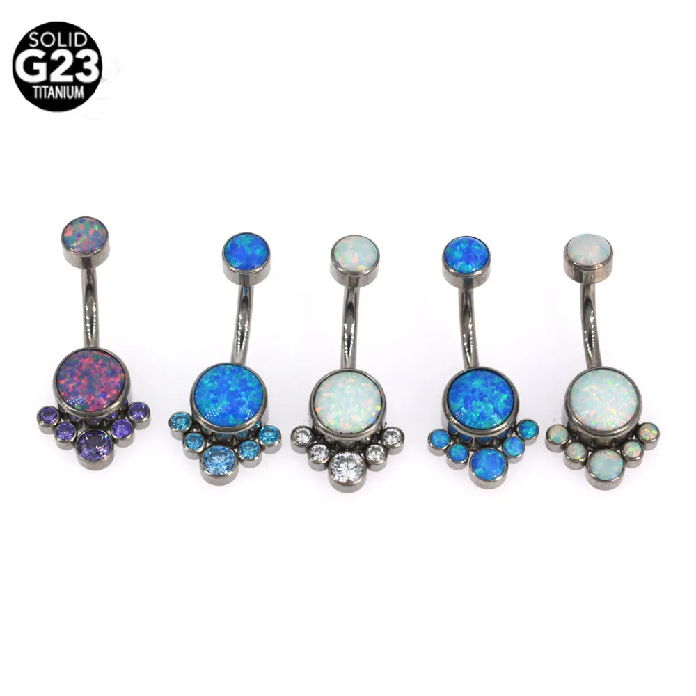 ASTM F136 Titanium Belly Button Rings Opal Internally Threaded Navel Curves Barbell Navel Ring Women Body Piercing Jewelry G23