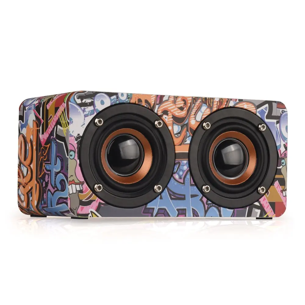 HYASIA Multicolor Wooden Bluetooth Speaker Wireless Graffiti 3D Stereo Music Surround portable speakers PC support TF AUX FM