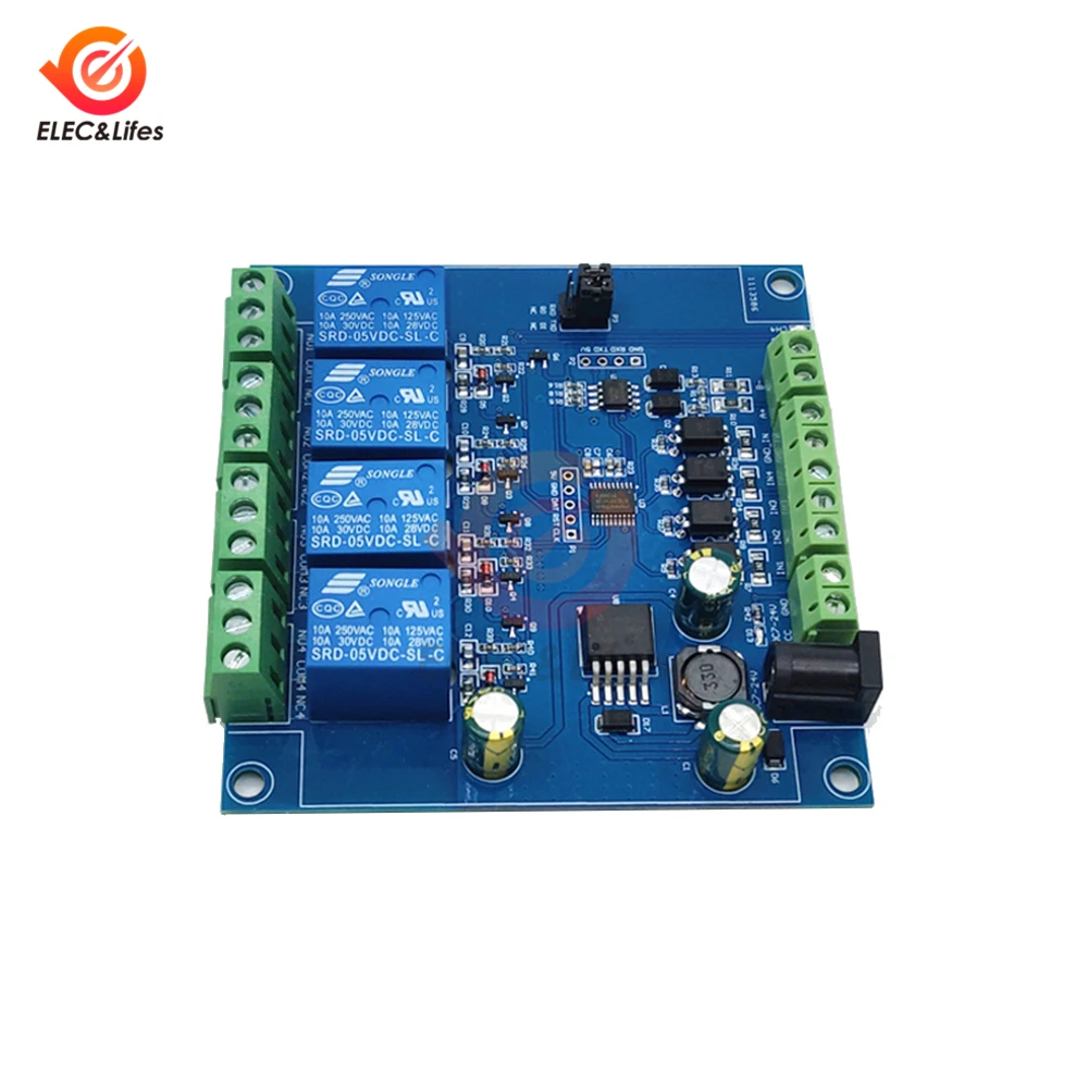 Modbus RTU 7-24V/AC 220V 4 channel Relay Module Switch RS485/TTL UART Communication Interface Anti-reverse Connection 8-bit MCU