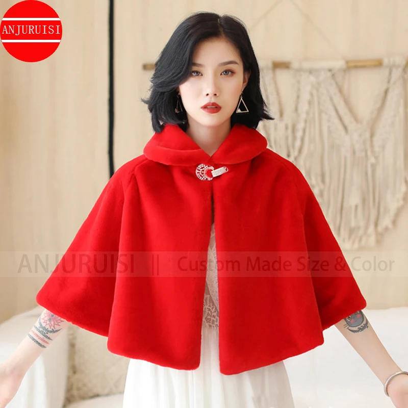 Women Winter Faux Fur Coat Shawl Casual Occasion Bridal Wedding Wrap Jackets Warm Cape Femme Hiver Accessoire Mariage 2022 New