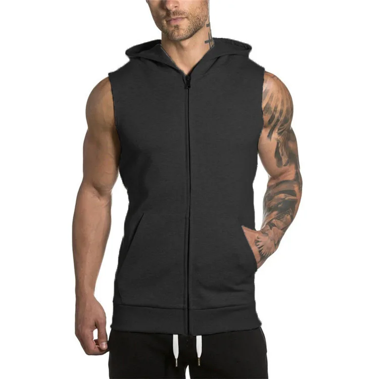 

Men's Fitness Hooded Slim Sleeveless Running Training Casual Vest