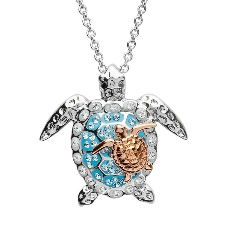 Women Necklace Sea Turtle Mother Baby Pendant BirthdayMother Day Gift Chain On The Neck Accessories