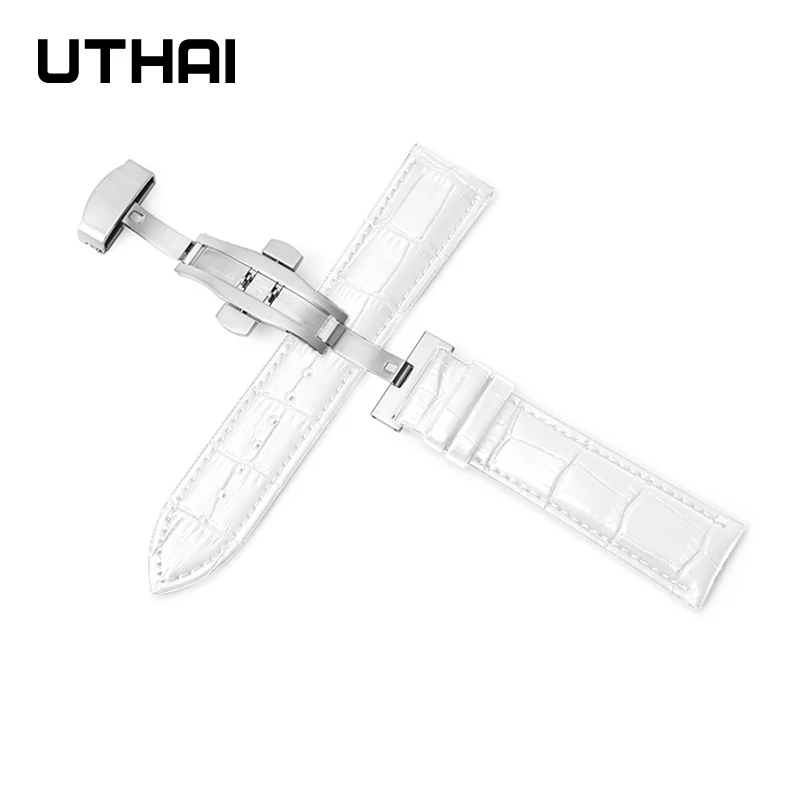 UTHAI Z09 Correas de reloj Pulsera de 12-24 mm Correa de piel de becerro con hebilla de mariposa automática de doble empuje 316L