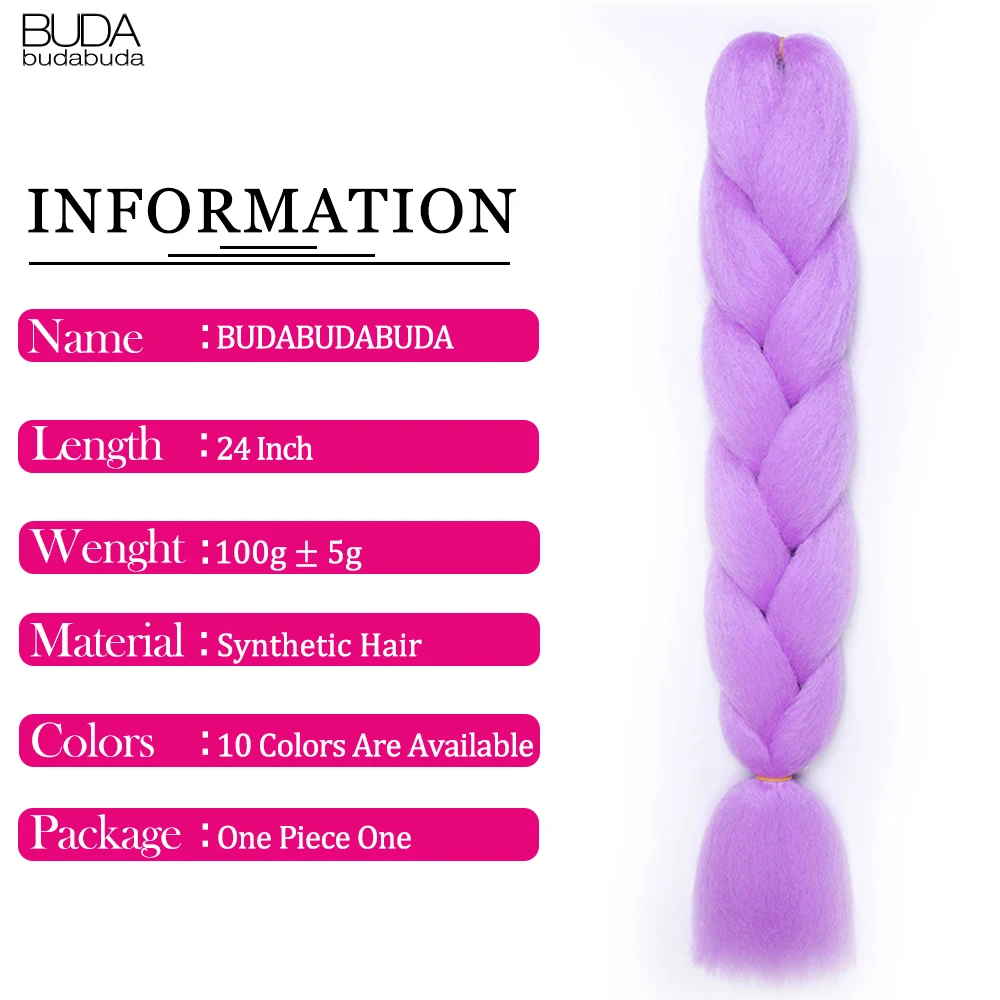 Budabuda-trenzas Jumbo de ganchillo para mujer, extensiones de cabello sintético trenzado de 24 pulgadas, pelo brillante en la oscuridad