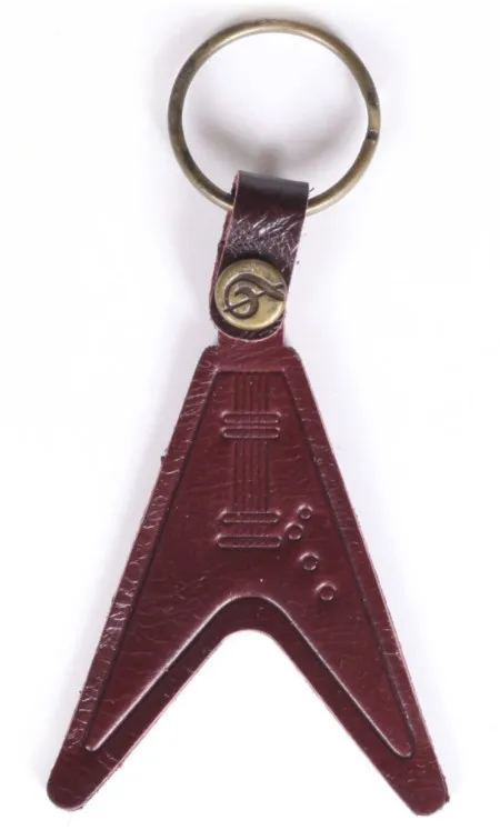 QiCai QC0017 Vintage Genuine Leather Acoustic Guitar Shape and Flying V Guitar Shape Key Ring Keychain