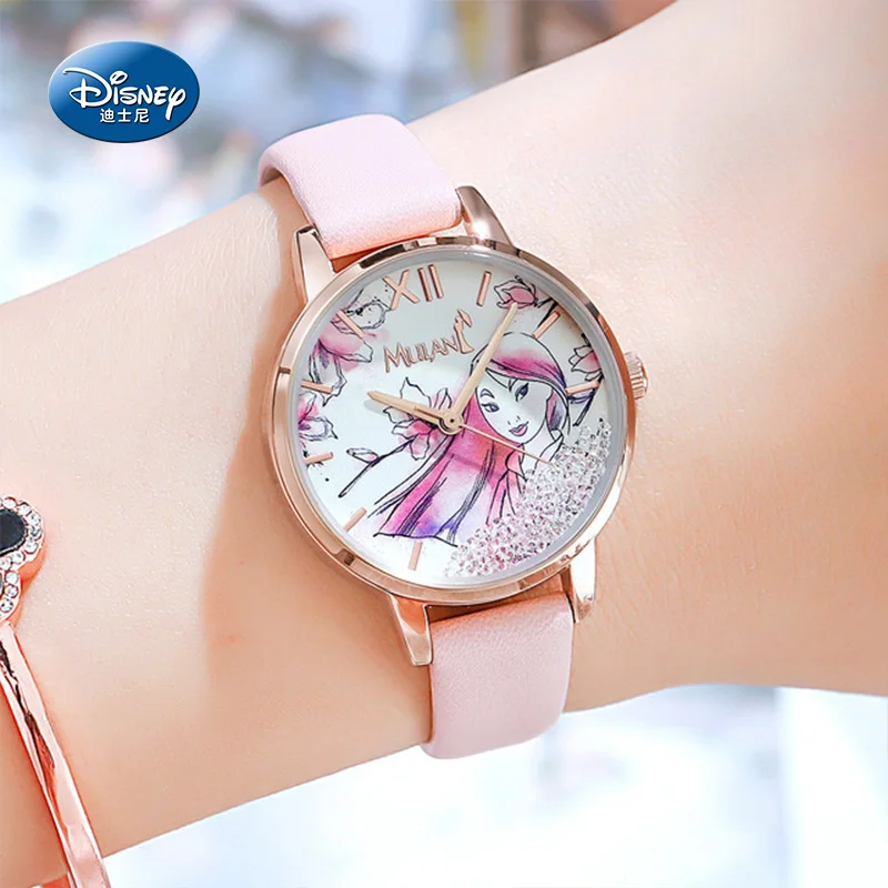 Disney Official MULAN Cartoon Women Fashion Casual Quartz Wristwatches Chinoiserie China Style Pu Band Girls 2020 New Gift Clock