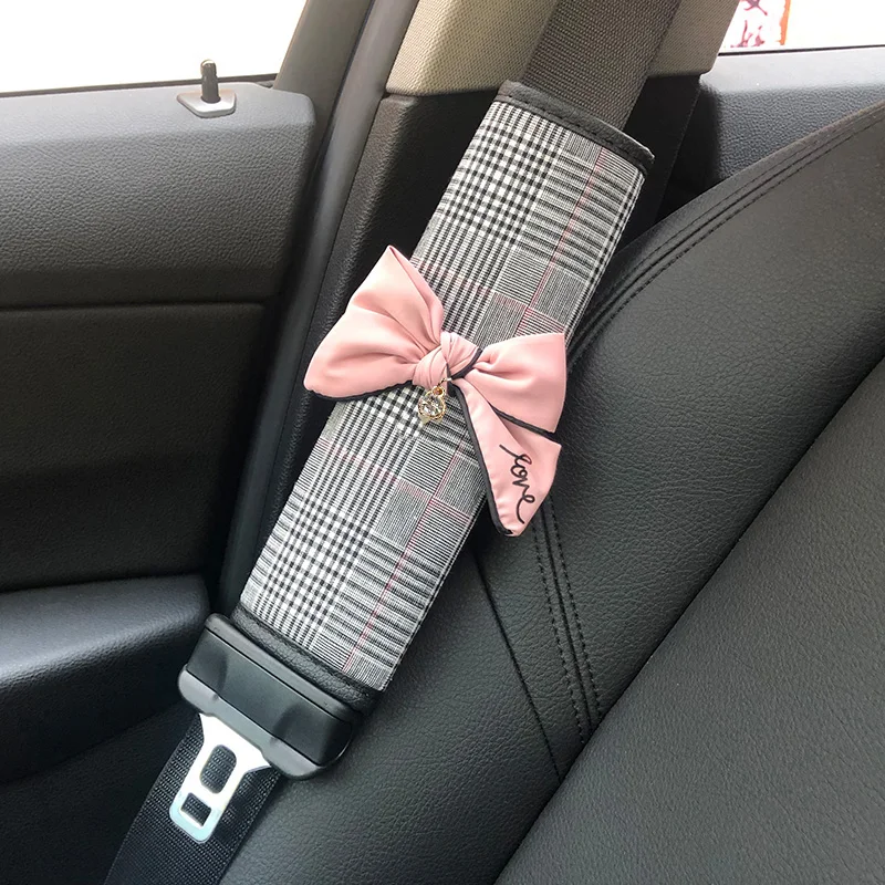 Diamond Bowknot Universal Car Gear Shifter Handbrake Cover Plaid fabric Auto Seat Belt Mirror Case Car Interior Decor Accessory