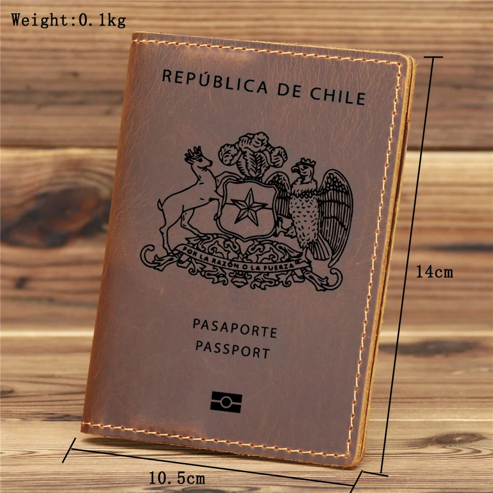 100% Genuine Leather Chile Passport Cover Cowhide Leather Funda Porta Pasaporte Mujer Full Grain Portapasaportes