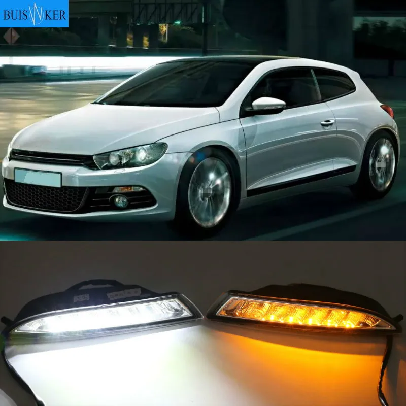 For VW Scirocco 2008-2013 Car Front LED side marker Lamp Amber Turn Signal Lights and White DRL Daytime Running Lights