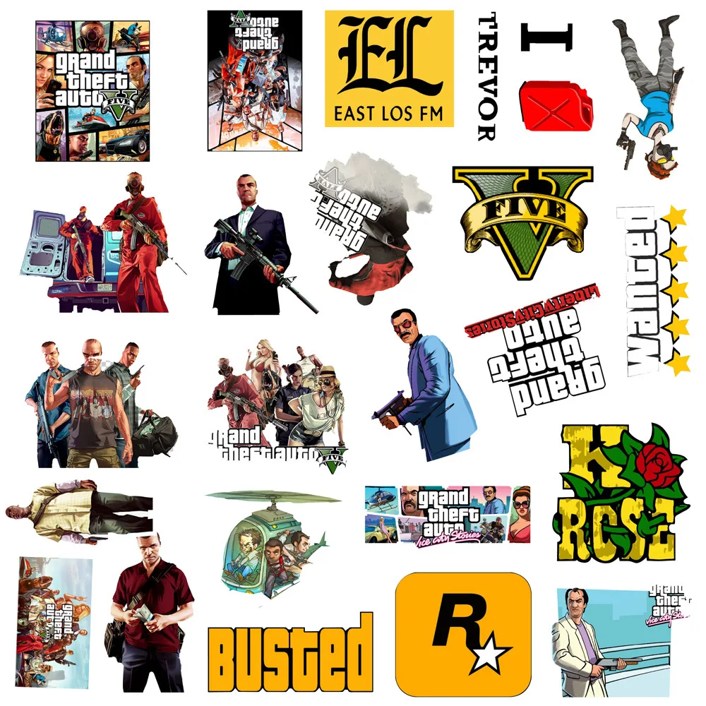 10/30/50PCS Cool Game GTA Stickers fai da te auto bici da viaggio bagagli telefono chitarra impermeabile PVC classico giocattolo cartone animato Graffiti Sticker